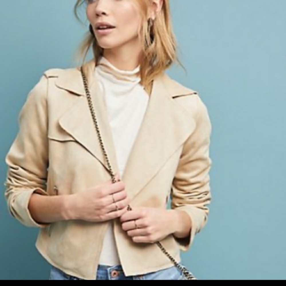 Anthropologie Women’s Cream Moto Jacket Medium Full Zipper Open Front